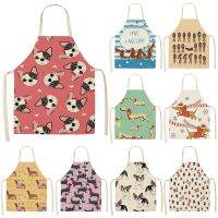 Bulldog Dachshund Printed Kitchen Chef Apron for Woman Sleeveless Cotton Linen Bib 55x68cm Home Cooking Baking Cleaning Tool Aprons