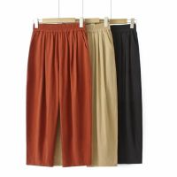 【มีไซส์ใหญ่】Plus Size XL-4XL Womens Elastic Waist Full Cotton Spring Summer Pants Solid Color Female Harem Trousers