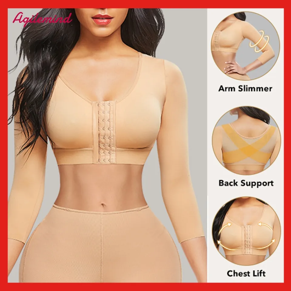 Women's Shapewear 3/4 Sleeve Arm Shaper Front Closure Compression