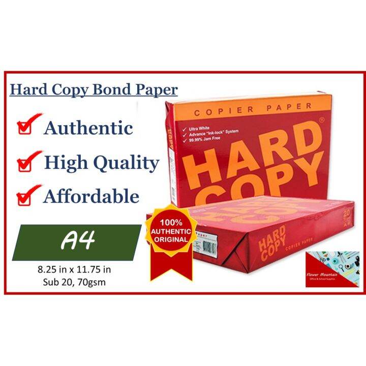 Hard Copy Bond Paper / A4 / 1 ream (500 sheets) Lazada PH