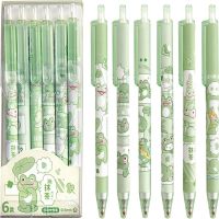 ปากกาเจลรูปแมวดำปากกาเจลพลาสติกสีเขียว6ชิ้น EMPATHY73MI1ต่ำสุดปากกาตัวอย่างแมวน่ารักสำนักงาน