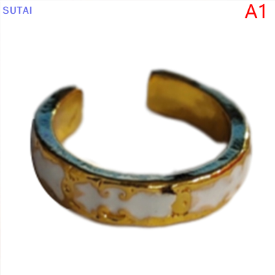 💖【Lowest price】SUTAI แหวนแฟชั่นแบบเปิดสีเคลือบสำหรับผู้หญิงสไตล์วินเทจแบบหยดน้ำมันแบบแหวนไขว้ที่ละเอียดอ่อนเครื่องประดับแบบเข้าคู่