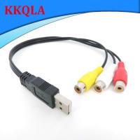 QKKQLA USB Male Plug To 3 RCA Female AV Adapter Audio Converter connector Video A/V Cable to Cable for HDTV TV Television Wire Cord