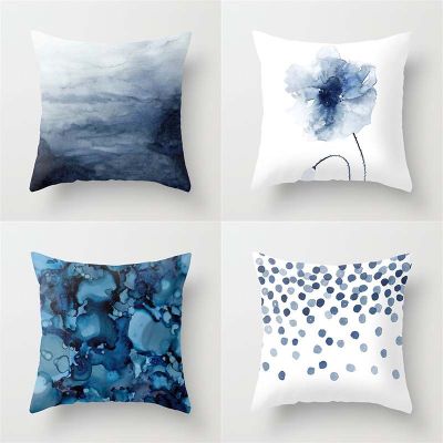 45x45cm Blue Ink Flower Pillowcase Sofa Living Room Home Decor Abstract Geometric Cushion cover Bedroom Home Decor Pillowcase