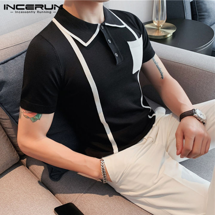 incerun-เสื้อทีเชิ๊ตชายพอดีตัวสำหรับคาร์โก้เสื้อชิ้นบนแขนสั้นเสื้อเชิ๊ตลำลองของ-henley-tops-สไตล์เกาหลี