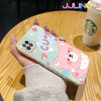 Jjlingji เคสสำหรับ OPPO A72 5G A73 5G A53 5G เคสหมีสีชมพูน่ารักใหม่กรอบสี่เหลี่ยมพื้นผิวชุบพื้นผิวเคสซิลิกาเจลนิ่มกันกระแทกรวมทุกอย่างเลนส์กล้องถ่ายรูปฝาครอบป้องกัน