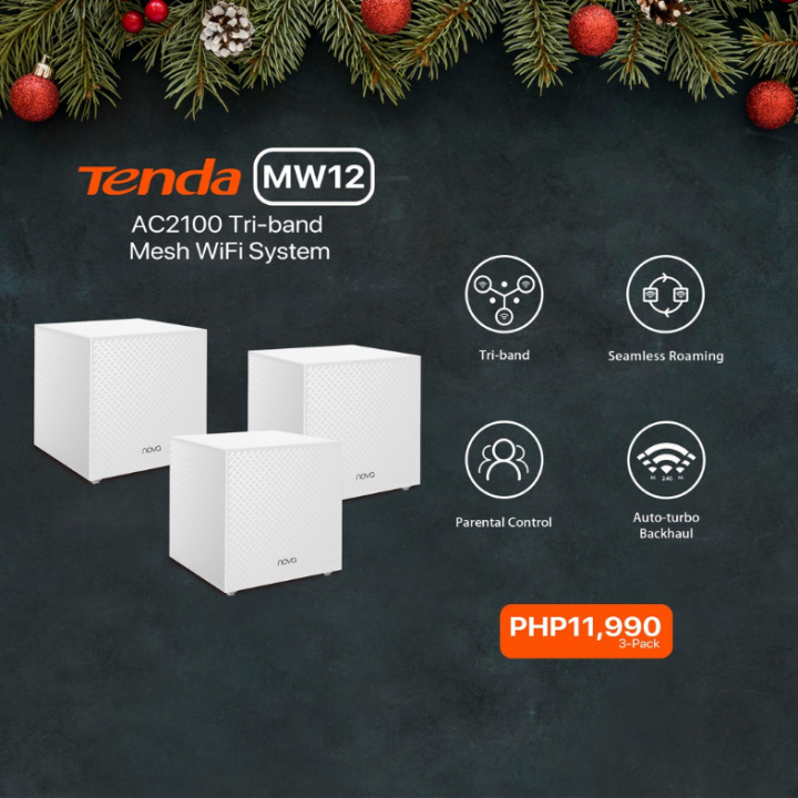 Tenda Nova MW12 Mesh WiFi System Whole Home WiFi Mesh System Tri-Band  AC2100 6000squ00b2 WiFi Coverage Gigabit Ports Easy Setup  Replaces