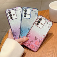 เคสสำหรับ Vivo V23 5G เคสแฟชั่นลายดอกไม้ไรน์สโตนสาวสวยพร้อมเคสซิลิโคนกันกระแทกนิ่มเคลือบเลื่อมแวววาวเคสปกป้องโทรศัพท์คู่