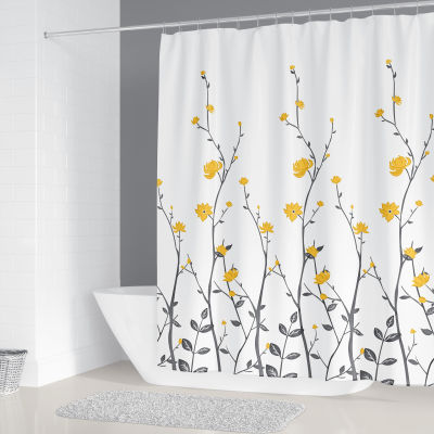 [In stock] Amazon สีขาวดอกไม้เล็กๆสีเหลืองม่านอาบน้ำชุด พิมพ์ผ้าม่าน ผ้าม่านห้องน้ำ ปกอาบน้ำ
