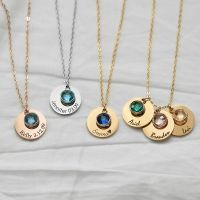 ✾◑  12 Color Birthstone Round Necklace Men Couple Custom Engraved Pendant Necklaces Fashion Jewelry