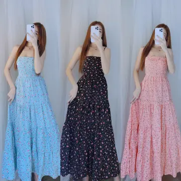 Mua Váy đầm maxi voan hoa 2 dây hoa nhí thiết kế tiểu thư vintage Lovi -  Hồng pha xanh,Freesize tại Lovishop | Tiki