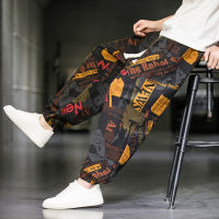 ผู้ชายกางเกงฮาเร็ม Joggers พิมพ์ Drawstring วางเป้ากางเกงผู้ชาย2023ฤดูร้อนหลวม Streetwear ผ้าฝ้ายผ้าลินินกางเกงลำลองผู้หญิง