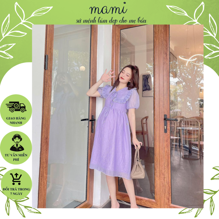 MAMI - Váy Bầu, Đầm bầu thiết kế 2 lớp cao cấp dáng suông chất tơ ...