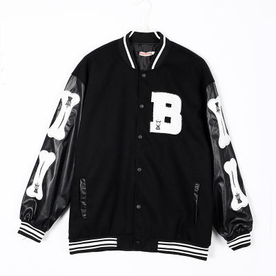 Hip Hop Letters Embroidery College Jackets Mens Patchwork Color Block Harajuku Bomber Jacket Women Baseball PU leather Coats