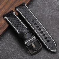 Suitable For Handmade Snakeskin Black 20 22 24MM Genuine Leather Strap Copper Watch Soft