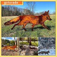 GOTORADE 30ซม./40ซม. เสาสวนจิ้งจอก ของตกแต่งสวน โลหะสำหรับตกแต่ง ป้ายเสาเข็มพื้นดิน เครื่องประดับสำหรับตกแต่ง ประติมากรรมลานศิลปะ การตกแต่งสวนจิ้งจอกโลหะ สวนในสวน