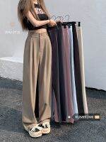 ◕ Black suit pants casual pants womens autumn high-end slim wide-leg pants high-waist drape straight floor-length pants