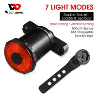 ☎♘ WEST BIKING Smart Brake Sensing Taillight IPX6 Waterproof MTB Road Bicycle Rear Light LED USB Rechargeable Safety Cycling Lamp