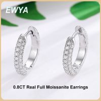 {เครื่องประดับหาน} EWYA ต่างหูแบบห่วงเพชรโมอิสแบบเต็มสี0.8CT S925ต่างหูเงินสเตอร์ลิงสำหรับผู้หญิงของขวัญเครื่องประดับที่สวยงามสำหรับงานเลี้ยง