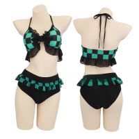 Anime Demon Slayer Swimsuit Bikini With Kimono Cover Up Women Nezuko Shinobu Cosplay Kimetsu No Yaiba Swimwear Sexy Bathing Suit