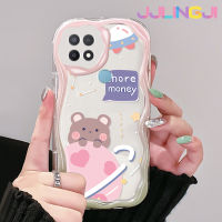 Jjlingji เคสสำหรับ OPPO A15 A35 A15s เคส4G ลายการ์ตูนหมีเงินเนื้อครีมขอบคลื่นนุ่มเคสมือถือกันกระแทกแบบใสที่สร้างสรรค์เคสโปร่งใสลายกล้องถ่ายรูปซิลิกาเจลฝาครอบป้องกัน