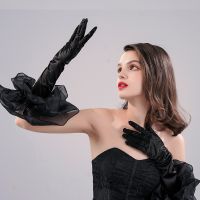 ♟﹍❐ Wedding Bride Accessories Summer Black Long Gloves Elegant Date Party Decoration Sweet For Women