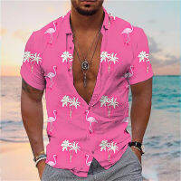 【YY】2023 mens shirt Hawaiian shirt flamingo coconut tree graphics 3D printing street casual short-sleeved shirt high quality