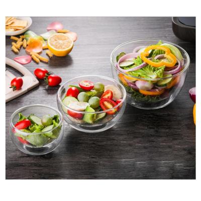 Double Layer Heat-resistant High Borosilicate Glass Bowl Salad Bowl Microwave Tableware Ice Cream Heatproof Salad Dinnerware