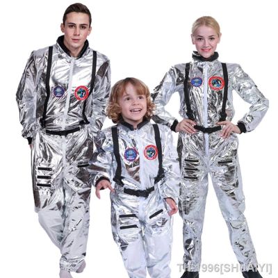 SHUAIYI Traje de astronauta para adultos และ crianças traje espacial o Halloween festa prateado homens mulheres