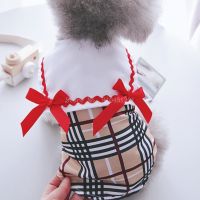 Coffee Bowknot Summer Grid Puppy Clothes For Small Dogs Cat Two Legs Pet Outfit Dresses Kitten Fashion Apparel Chihuahua Dresses