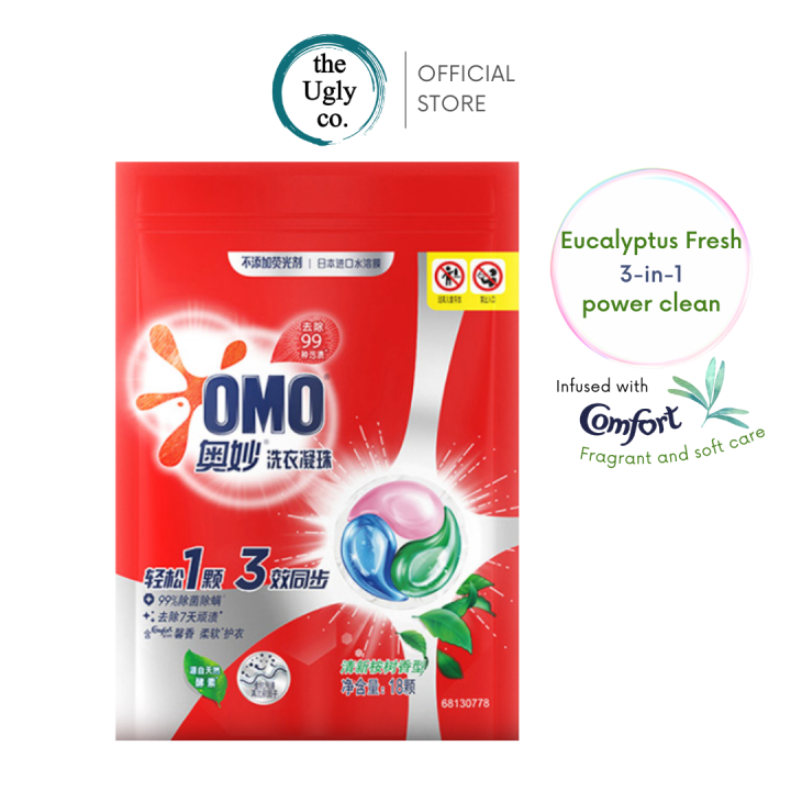 OMO 3in1 laundry detergent pods 18pcs, eucalyptus long lasting