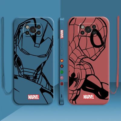 Marvel Iron Man Spiderman Comics Luxury Liquid Candy Color Case For Xiaomi POCO X3 X4 NFC GT M3 M4 Pro MI 9 10 11 11T Cover