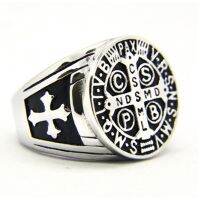 New Arrival 316L Stainless Steel Catholic Church Saint Benedict of Nursia Christianity Jesus Exorcism Ring Size 7-14