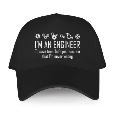 Mens summer baseball cap black Adjuatable Hat casual style IM AN ENGINEER NEVER WRONG Unisex short visor hat Outdoor caps