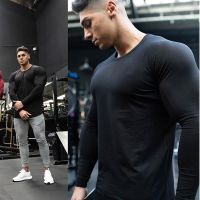 COD lianshai Mens Brand Solid Color Fitness Fashion Long Sleeve Clothing Bodybuilding Breathable Autumn and Winter Trend Slim Sports T Shirt