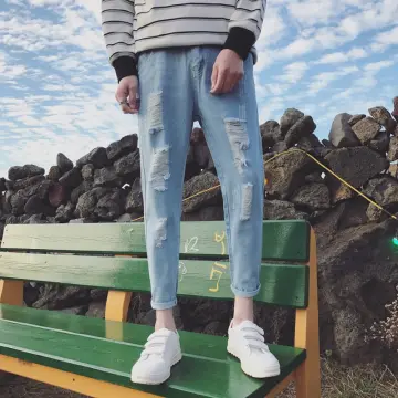 2 Color】S-3XL Straight Cut Plain Raw Edge Ankle Length Jeans For Men Denim  Pants | forum.iktva.sa