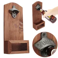 Wooden Wall-mounted Bottle Opener Wall-mounted Home Bar Restaurant Bottle Opener Retro Anti-rust Bottle Cap Collector Bottle Opener Holiday Gift Simple And Convenient To Use