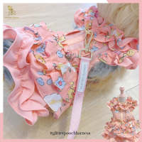 Glitter Pooch ชุดรัดอก สายจูง เสื้อผ้า สุนัข, หมา, แมว, สัตว์เลี้ยง พร้อม สายจูง รุ่น Tulip Dreamer Peach