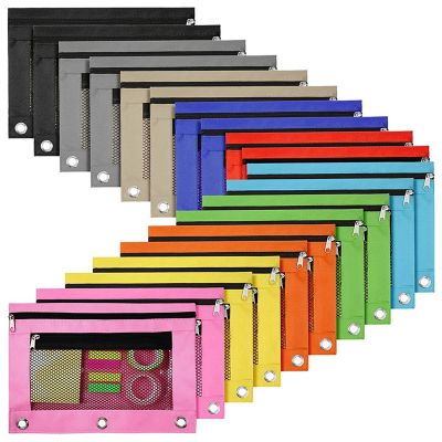 20Pcs Pencil Pouches for 3 Ring Binder Zipper Pencil Pouch Case Bag with 2 Pocket Mesh Window Binder Pouch B