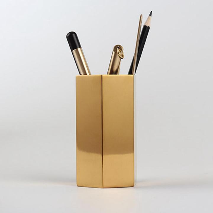 wdclever-ที่ใส่ดินสอโลหะทรงหกเหลี่ยมสีทองทันสมัยที่ใส่ปากกาหม้อโต๊ะ