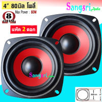 ฟรีค่าจัดส่ง? ลำโพง 4" 80 มิล โพลี่ ลำโพงบ้าน ขนาด 4นิ้ว แม่เหล็กขนาด 80 มิล 8 Ohm แรงขับสูงสุด 80W เสียงเพราะ เหมาะสำหรับลำโพงบ้าน แพ็ค 2 ดอก สีแดง