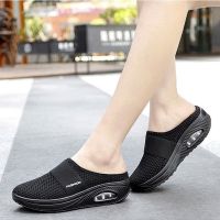 Large Size Womens Shoes (35-43) 2021 Summer Heelless Slip-On Lazy Thick-Soled Air Cushioned Mesh Breathable Half Slippers High Quality Comfortable Casual Wor