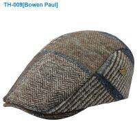 ✽◆㍿ Stripe splicing beret men age season Japanese joker bump color restoring ancient ways? Keep warm winter cap wool tide