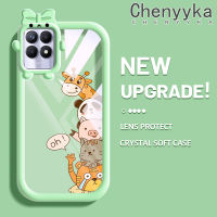 เคส Chenyyyka สำหรับ Realme 8i Realme Narzo 50เคสกระแสแฟชั่นแบรนด์มีโบว์สีรูปสัตว์นิ่มน่ารักเคสใสกรอบสีเคสกันกระแทกกล้อง