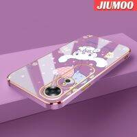 JIUMOO เคสสำหรับ OPPO A17 A17K การ์ตูนน่ารักสุนัข Cinnamoroll ดีไซน์ใหม่ด้านข้างเคสชุบหรูหราฝาปิดเลนส์เต็มรูปกล้องถ่ายรูปเคสป้องกันกล่องกันกระแทกอ่อน