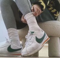 Hot Sale [Original] ΝΙΚΕ Cortz- Classic White and Green Fashion Comfortable Running Shoes Mens and Womens Sports Shoes {Free Shipping}