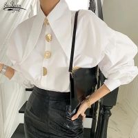 Korean Retro Loose Turn Down Collar Elegant Blouse Spring All-match Tops Fashion Lantern Long Sleeve Shirt Casual Clothes 17845