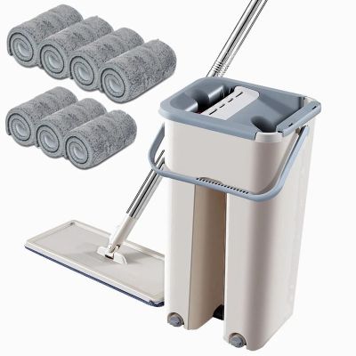 ไม้ถูพื้นไมโครไฟเบอร์ไม้ถูพื้นแบบเปียกพร้อมถังผ้า Squeeze Cleaning Bathroom Mop For Wash Floor Home Kitchen Cleaner