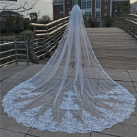 Real Photos Long Lace Appliques Wedding Veil White Ivory Cathedral 1 Layer Bridal Veil 3.5 Meters Bride Veil Wedding Accessories