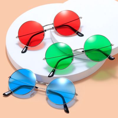 Retro Small Round Hippie Sunglasses Fashion Circle Metal Frame Sun Glasses Disco Party Candy Color Lens Eyewear for Women Men Cycling Sunglasses